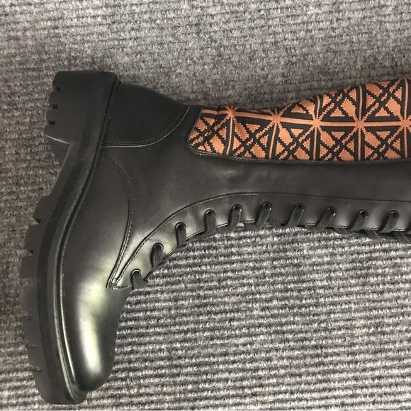 Antonio Melani Boots Women's Size 6 Black Logo Print Tall Combat Lug Sole - Picture 9 of 15